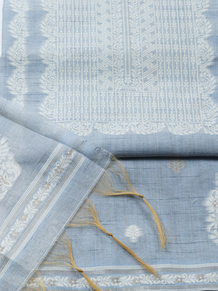 Printed Chanderi Unstitched Suit With Pant &amp; Dupatta