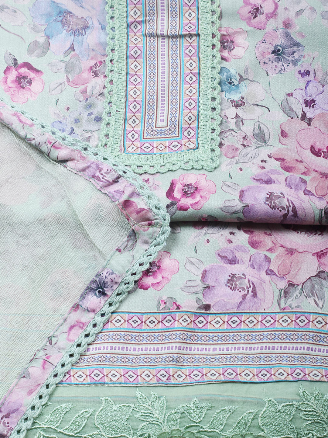 Embroidered Cotton Blend Unstitched Suit With Pant &amp; Dupatta