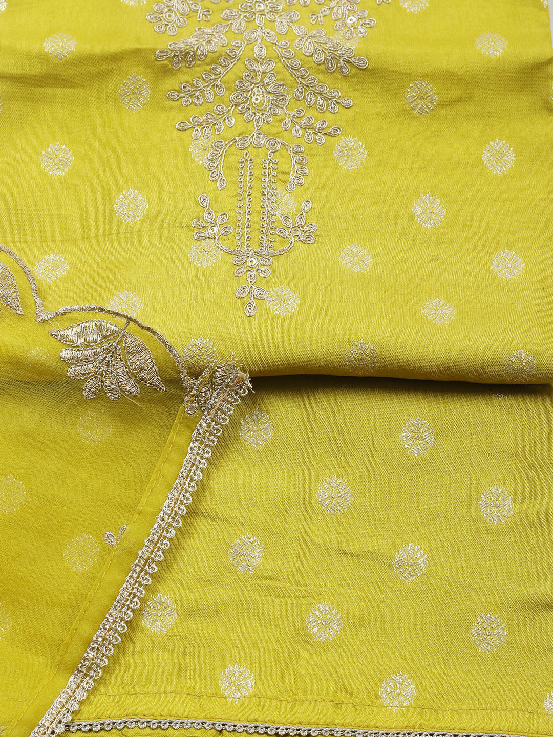 Embroidered Chanderi Unstitched Suit With Pant &amp; Dupatta