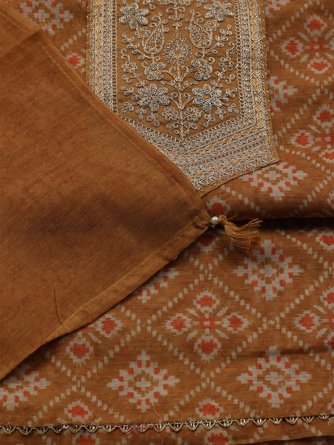 Embroidered Chanderi Unstitched Suit With Dupatta