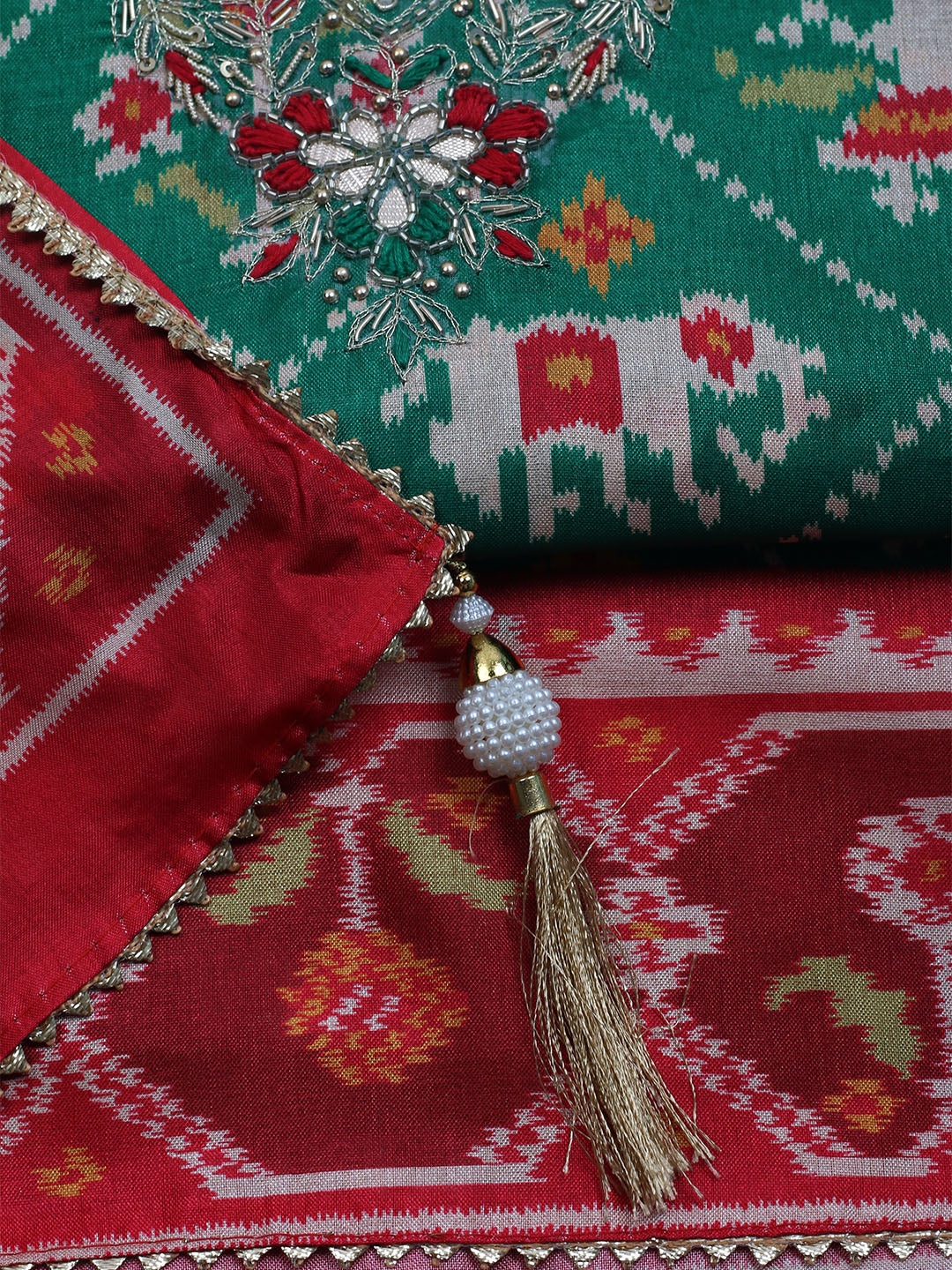 Patola Printed Tussar Unstitched Suit With Dupatta