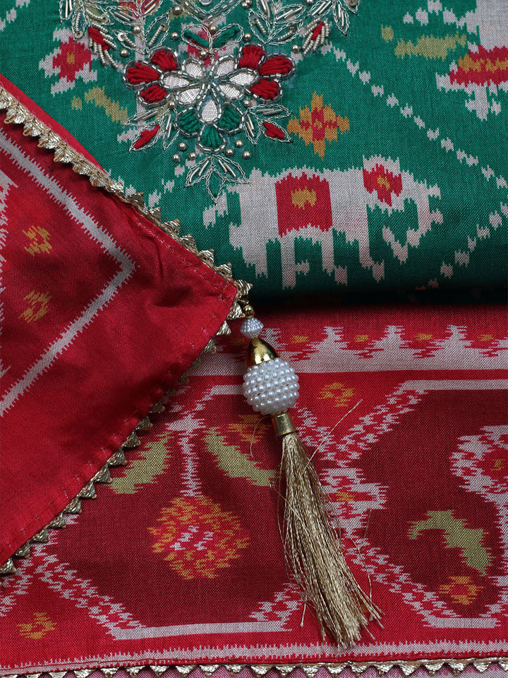 Patola Printed Tussar Unstitched Suit With Dupatta