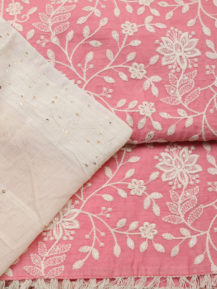 Embroidered Cotton Blend Unstitched Suit With Pant &amp; Dupatta