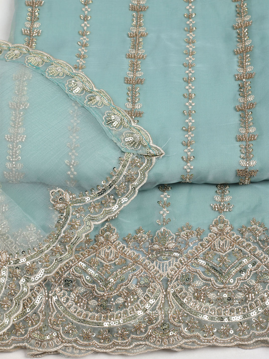 Embelished Organza Unstitched Suit With Dupatta