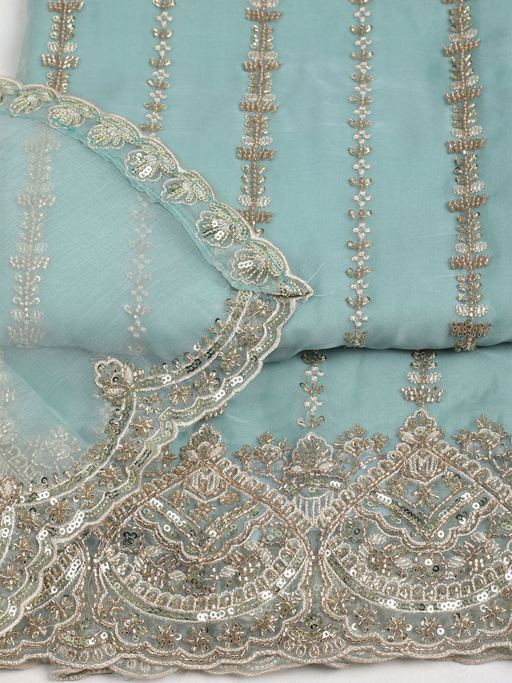 Embelished Organza Unstitched Suit With Dupatta