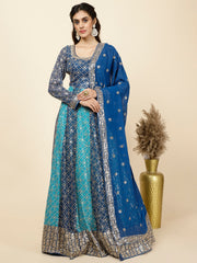 Zari Jaal Embroidered Georgette Kurta With Churidar & Dupatta