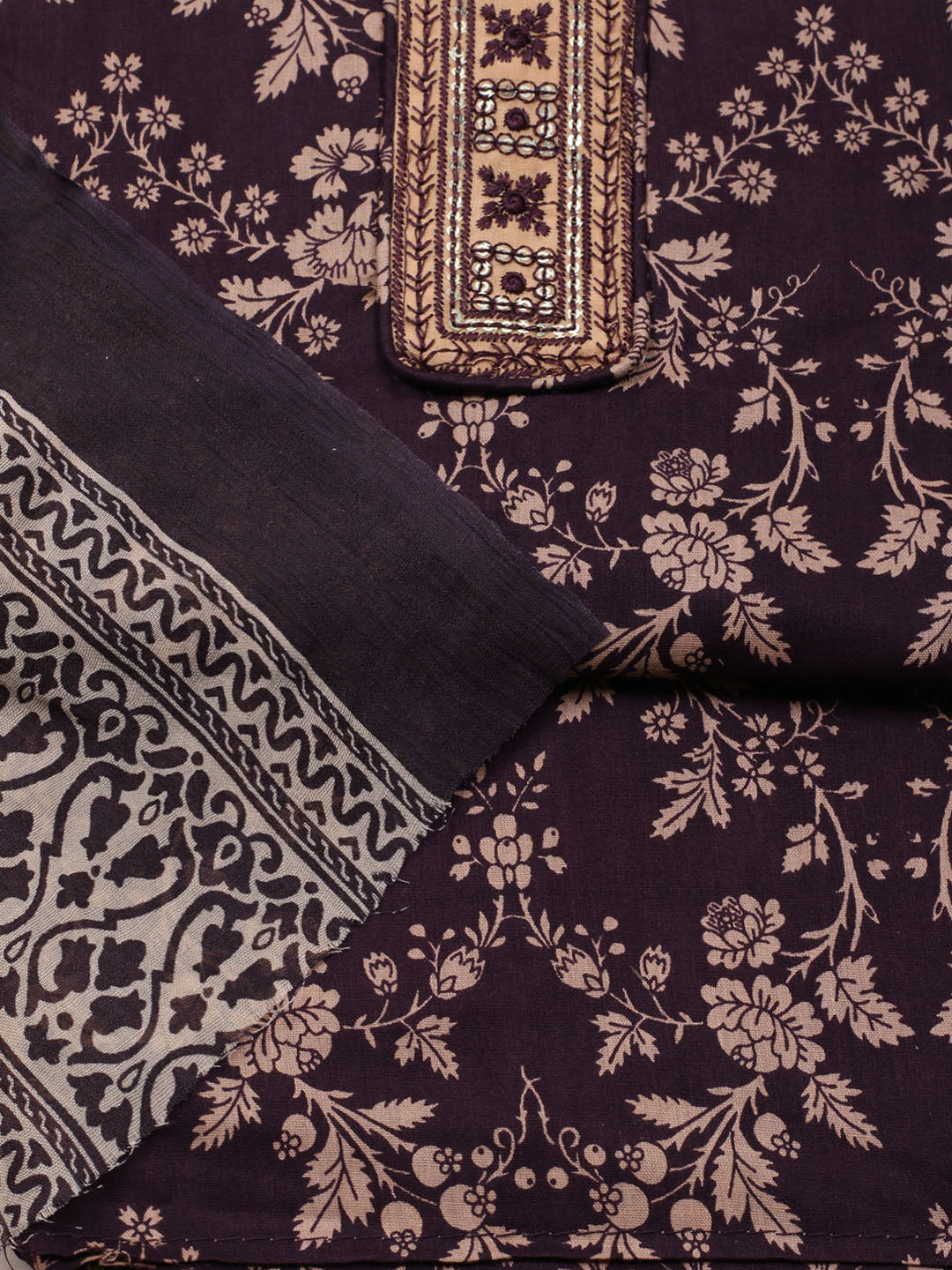 Printed Cotton Blend Unstitched Suit With Dupatta