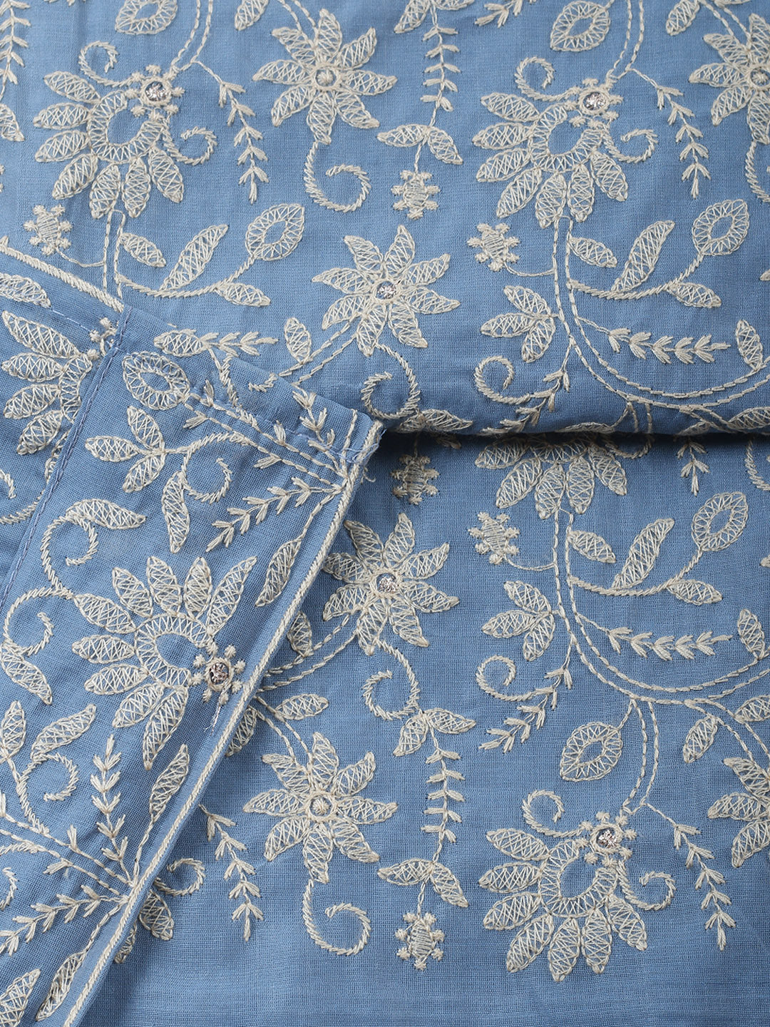 Embroidered, Cotton Blend Unstitched Suit With Pant &amp; Dupatta