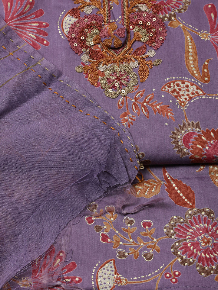 Embroidered Cotton Blend Unstitched Suit With Pant &amp; Dupatta