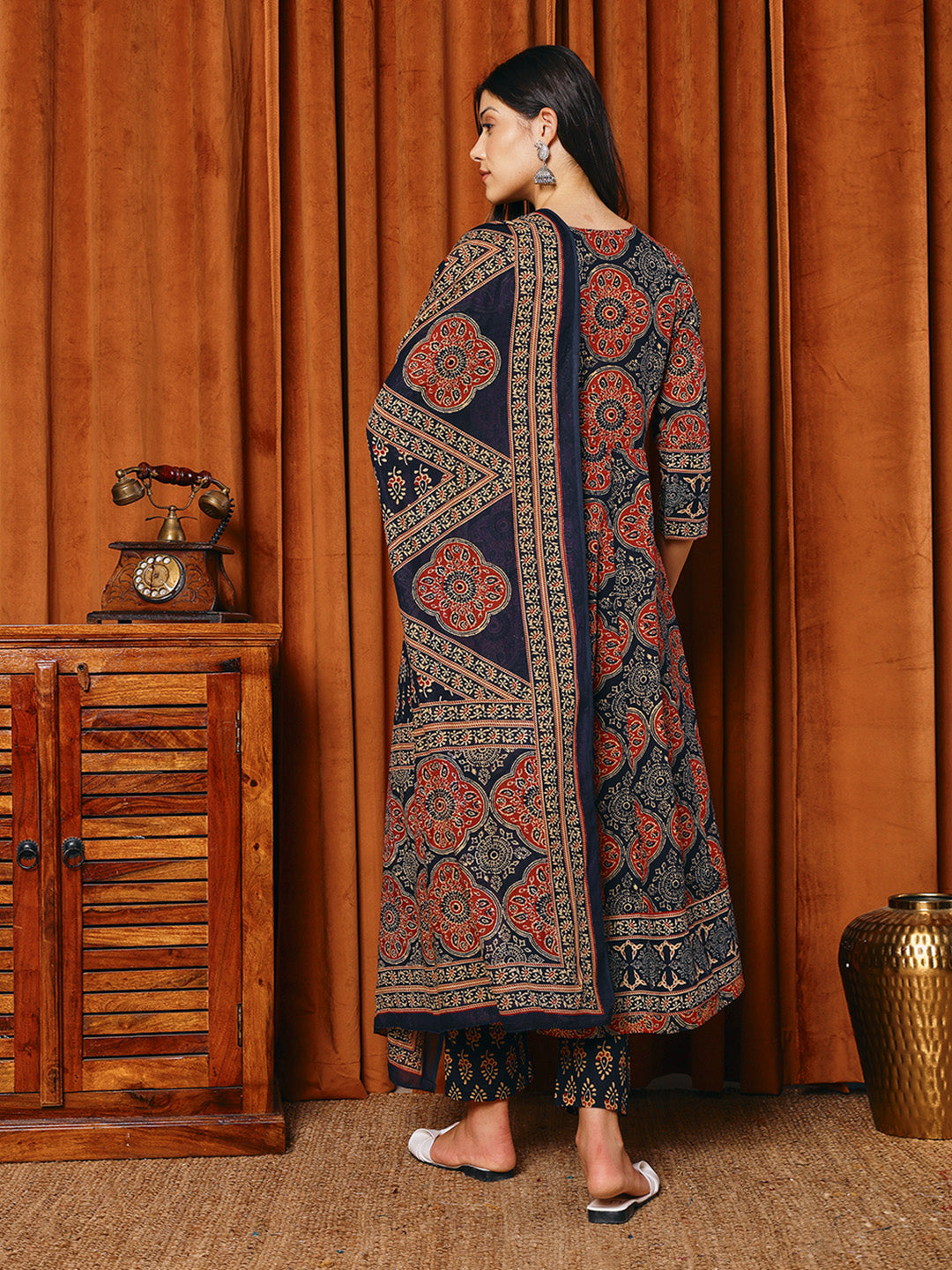 Printed Cotton Blend Kurta With Pants & Dupatta