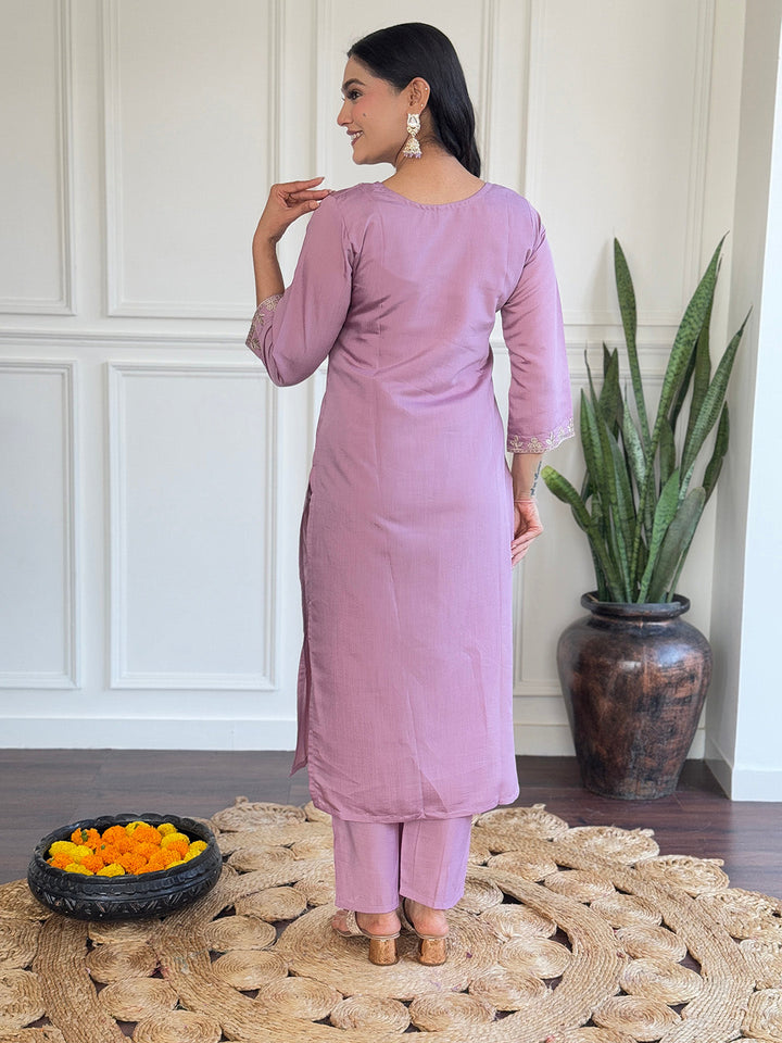 Neck Embroidery Cotton Blend Kurta With Pants &amp; Dupatta