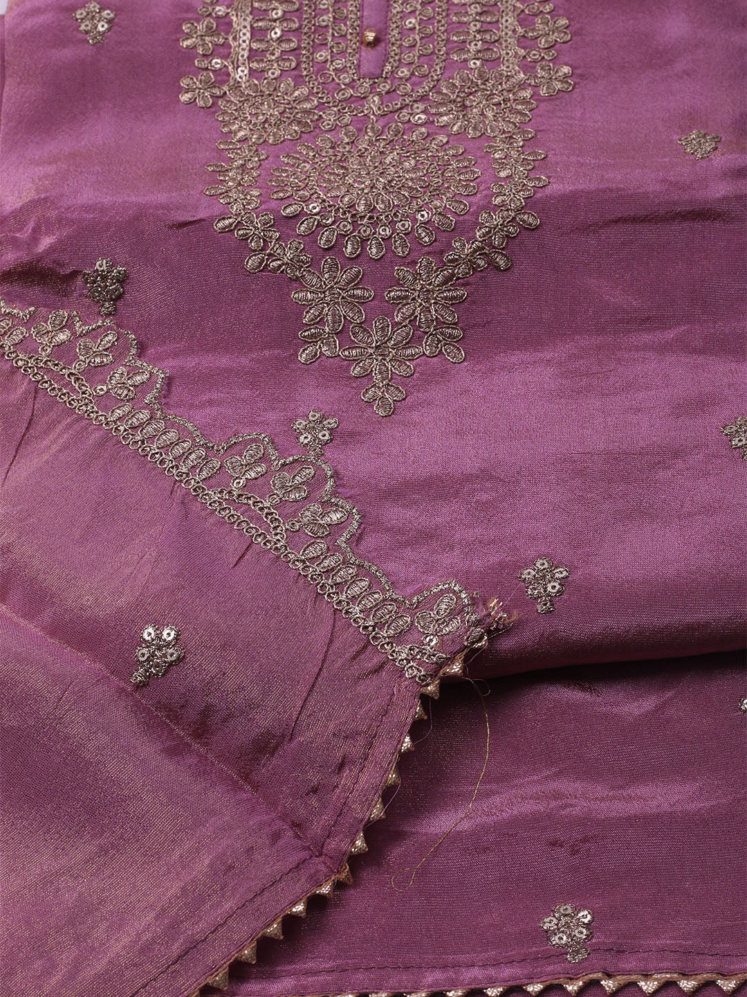 Embroidered Organza Unstitched Kurta With Pant &amp; Dupatta