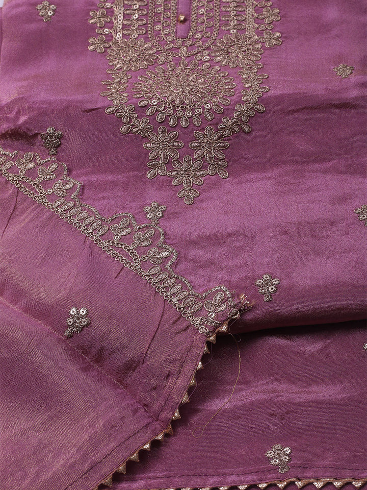 Embroidered Organza Unstitched Kurta With Pant &amp; Dupatta