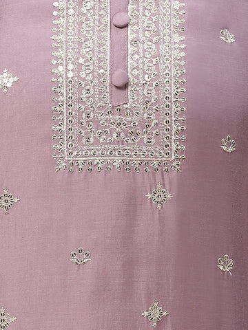 Neck Embroidered Chanderi Unstitched Suit With Dupatta