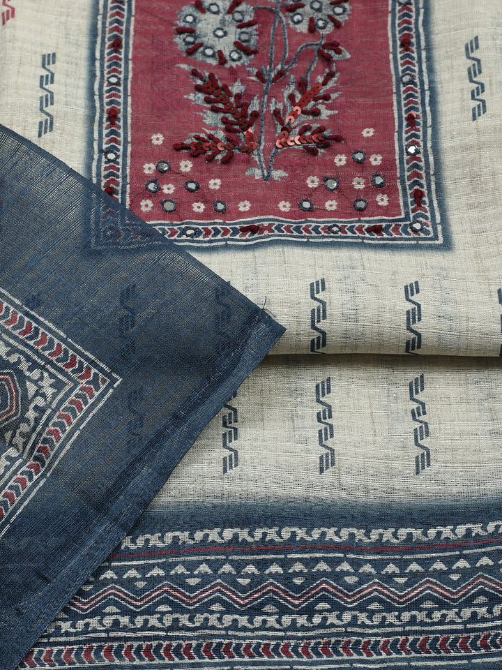 Printed Cotton Blend Unstitched Suit With Pant &amp; Dupatta