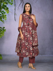 Floral Printed Cotton Kurta With Pants & Dupatta