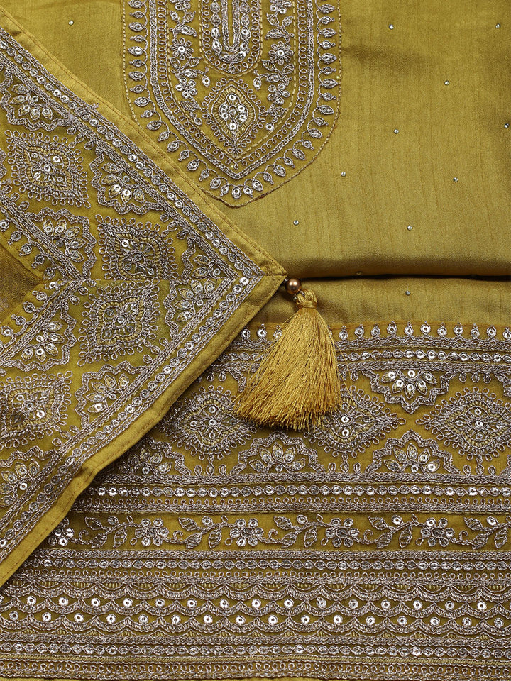 Neck Embroidered Chanderi Unstitched Suit With Dupatta