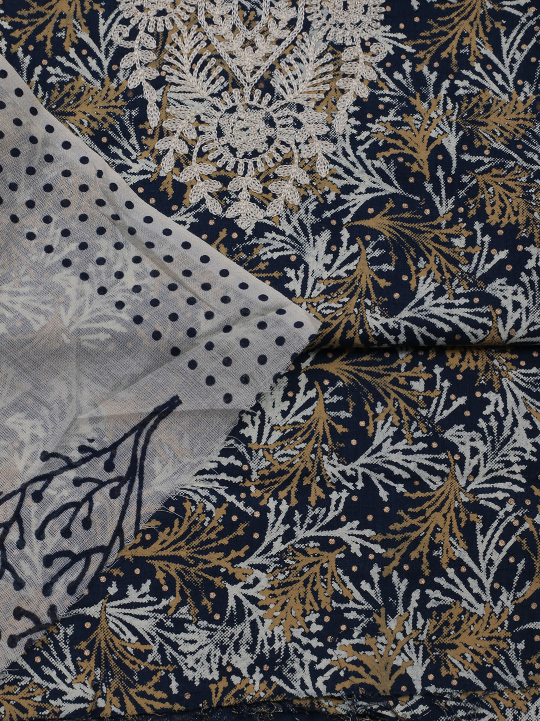 Neck Embroidered Cotton Blend Unstitched Suit With Dupatta