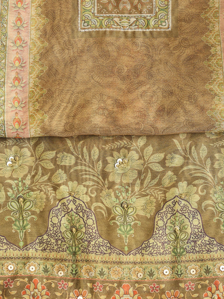 Printed Booti Chanderi Unstitched Suit With Dupatta