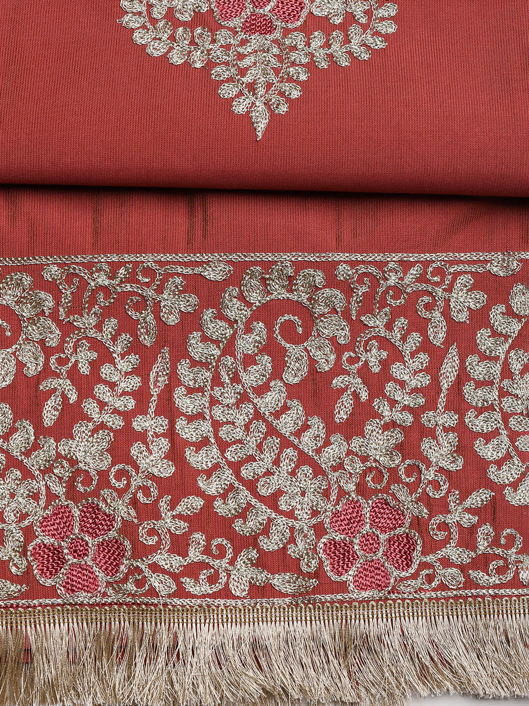 Embroidered Chanderi Unstitched Suit With Dupatta