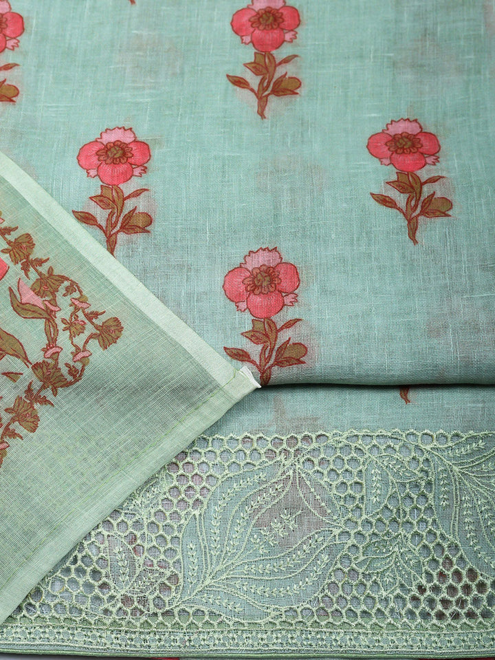 Embroidered Linen Blend Unstitched Suit With Pant &amp; Dupatta