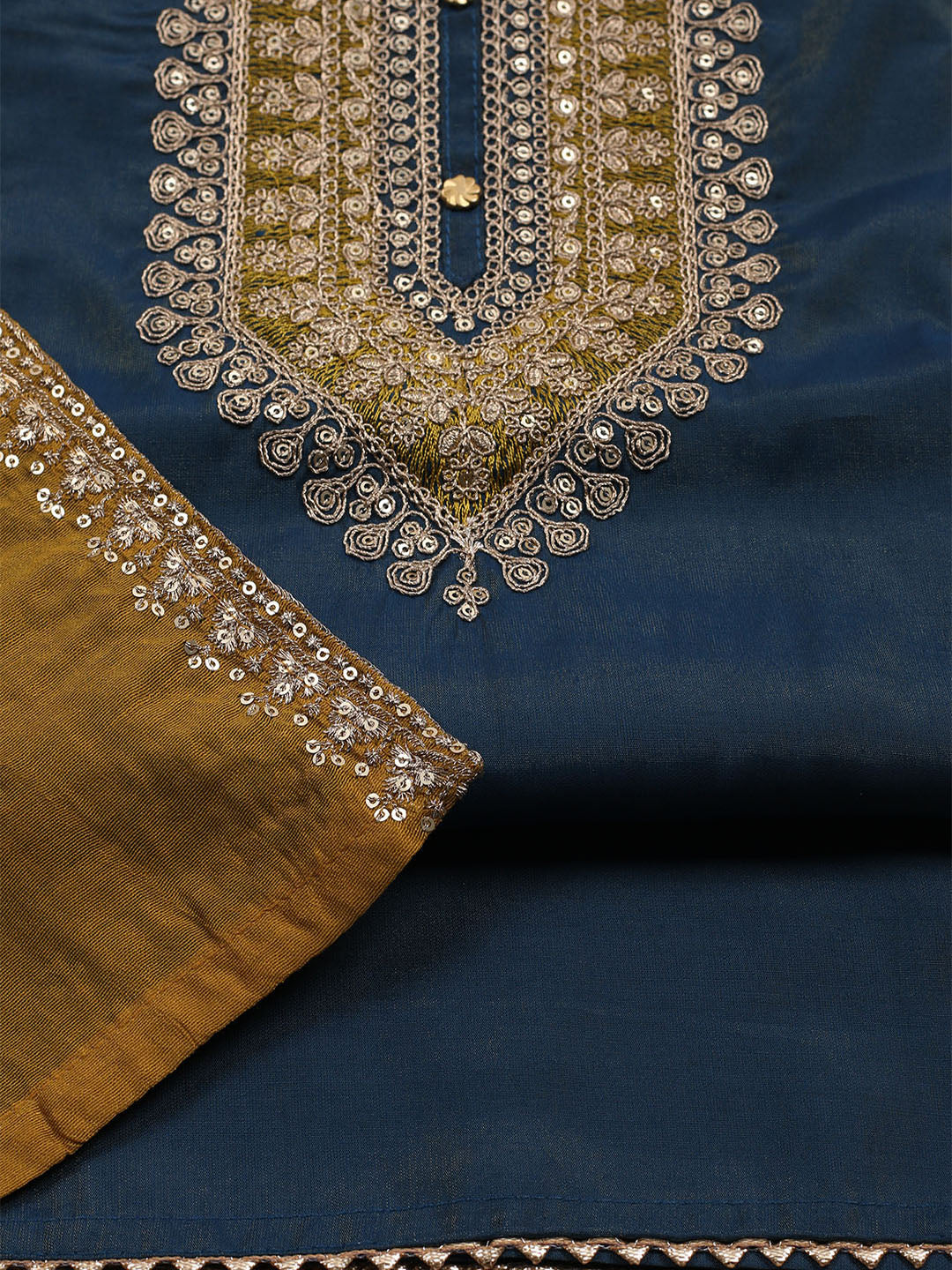Neck Embroidered Chanderi Unstitched Suit With Dupatta
