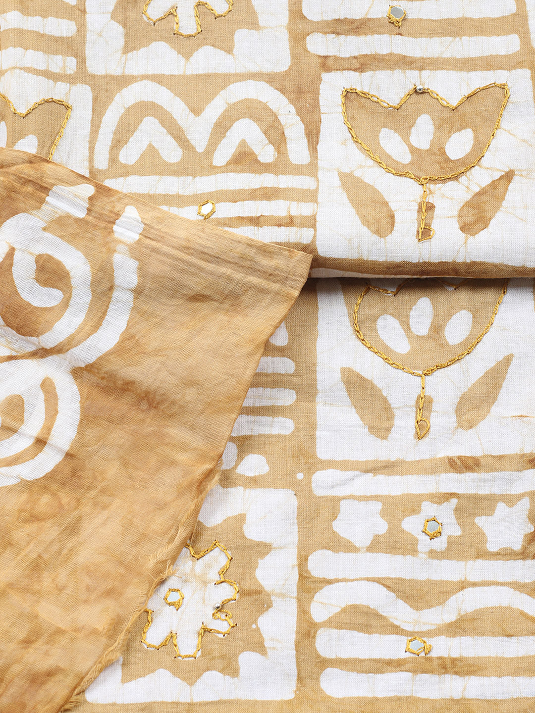 Printed Cotton Blend Unstitched Suit With Pant &amp; Dupatta