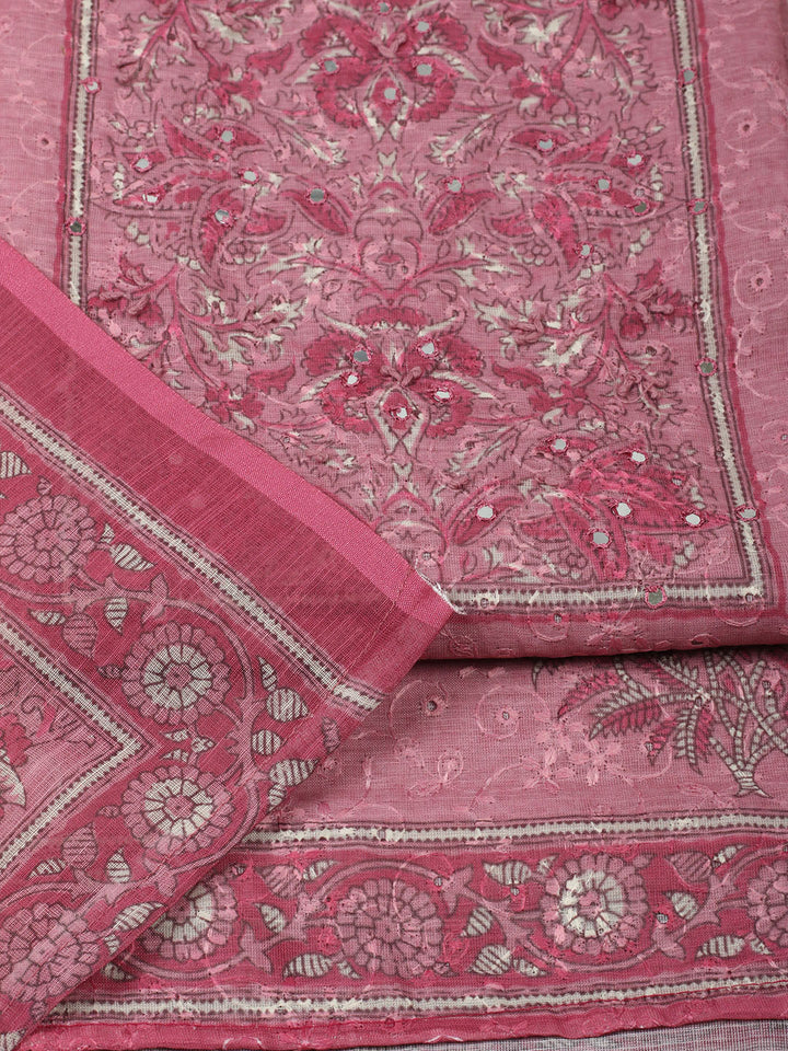 Embroidered Chanderi Unstitched Suit With Pant &amp; Dupatta