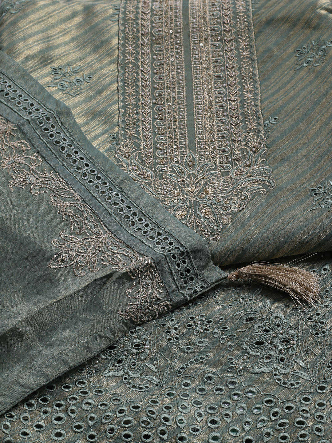 Embroidered Tissue Unstitched Suit With Dupatta