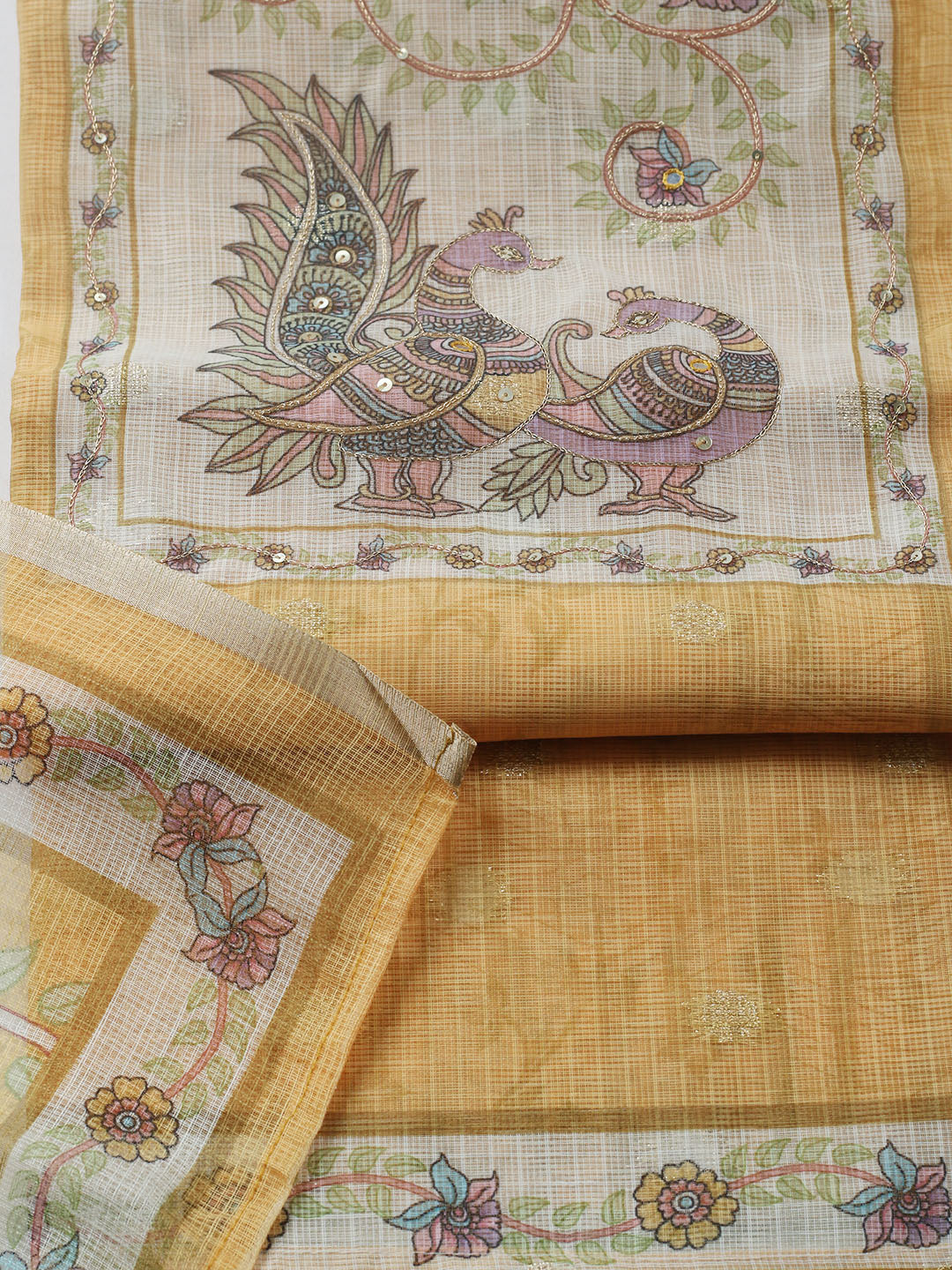 Embroidered Cotton Blend Unstitched Suit With Pant &amp; Dupatta