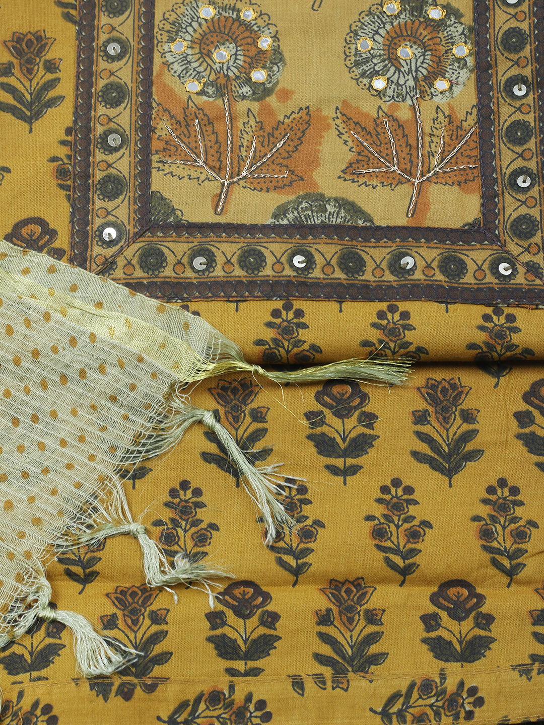 Printed Cotton Blend Unstitched Suit With Pant &amp; Dupatta