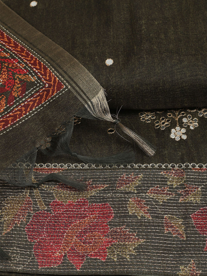 Embroidered Tussar Unstitched Suit With Dupatta
