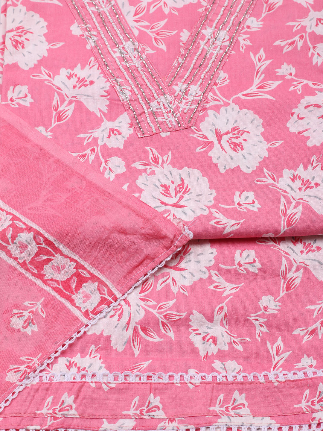 Embroidered Cotton Blend Unstitched Suit With Pant &amp; Dupatta