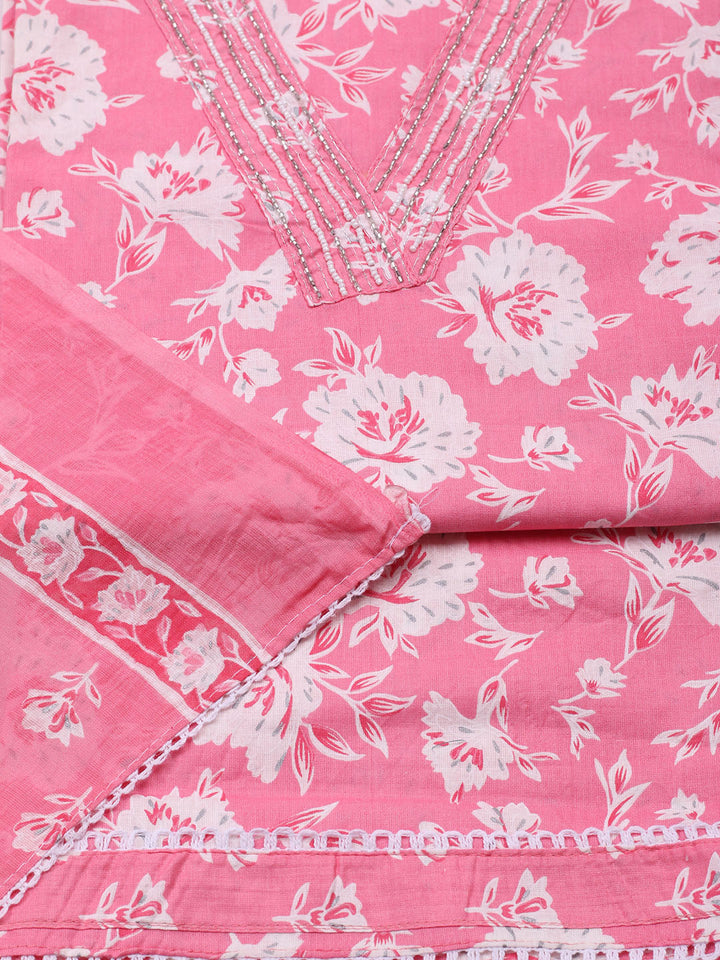 Embroidered Cotton Blend Unstitched Suit With Pant &amp; Dupatta