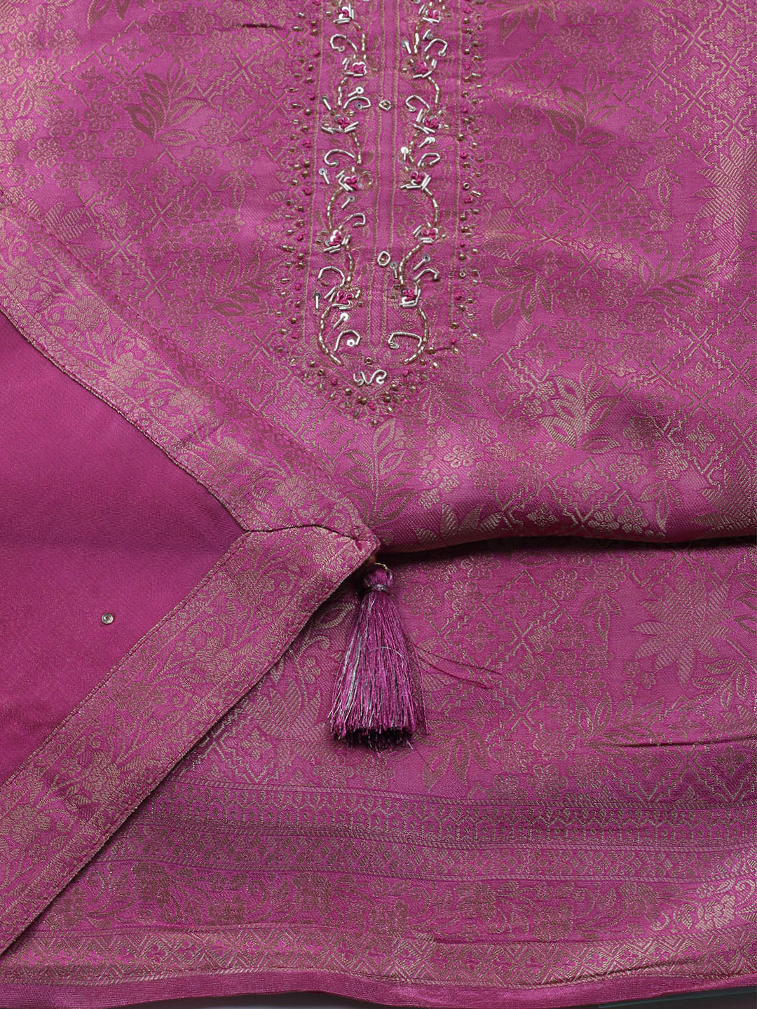 Brocade Chanderi Unstitched Suit With Dupatta