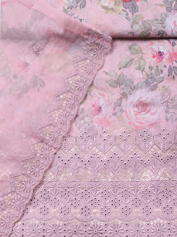 Embroidered Chanderi Unstitched Suit With Pant &amp; Dupatta