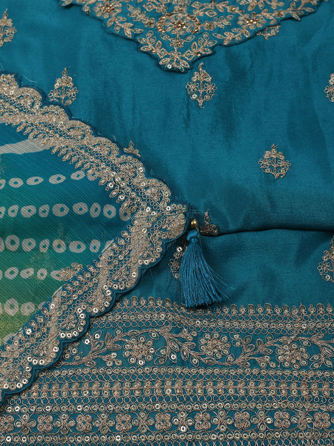 Embroidered Art Silk Unstitched Suit Piece With Dupatta