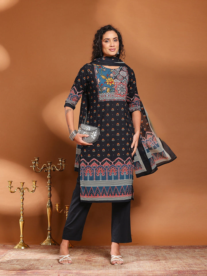 Printed Cotton Blend Kurta With Pant &amp; Dupatta