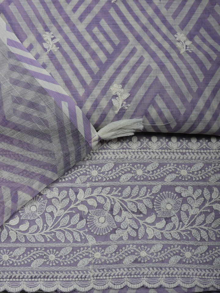 Embroidered Linen Blend Unstitched Suit With Pant &amp; Dupatta