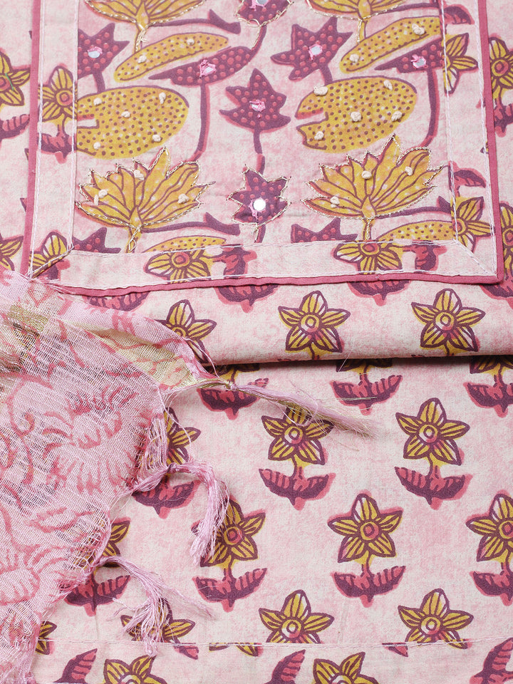 Printed Cotton Blend Unstitched Suit With Pant &amp; Dupatta