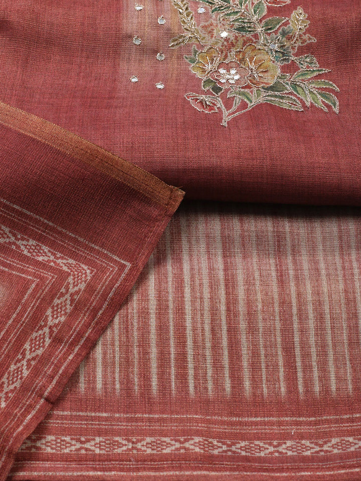 Embroidered Tissue Unstitched Suit With Pant &amp; Dupatta