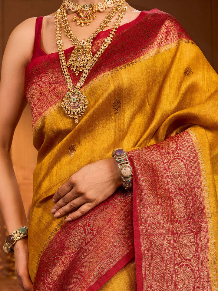 Mustard Banarasi Woven Saree