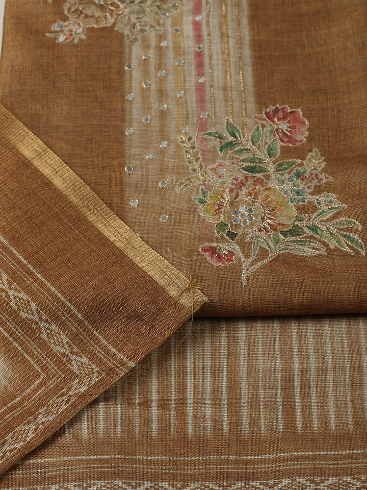 Embroidered Tissue Unstitched Suit With Pant &amp; Dupatta