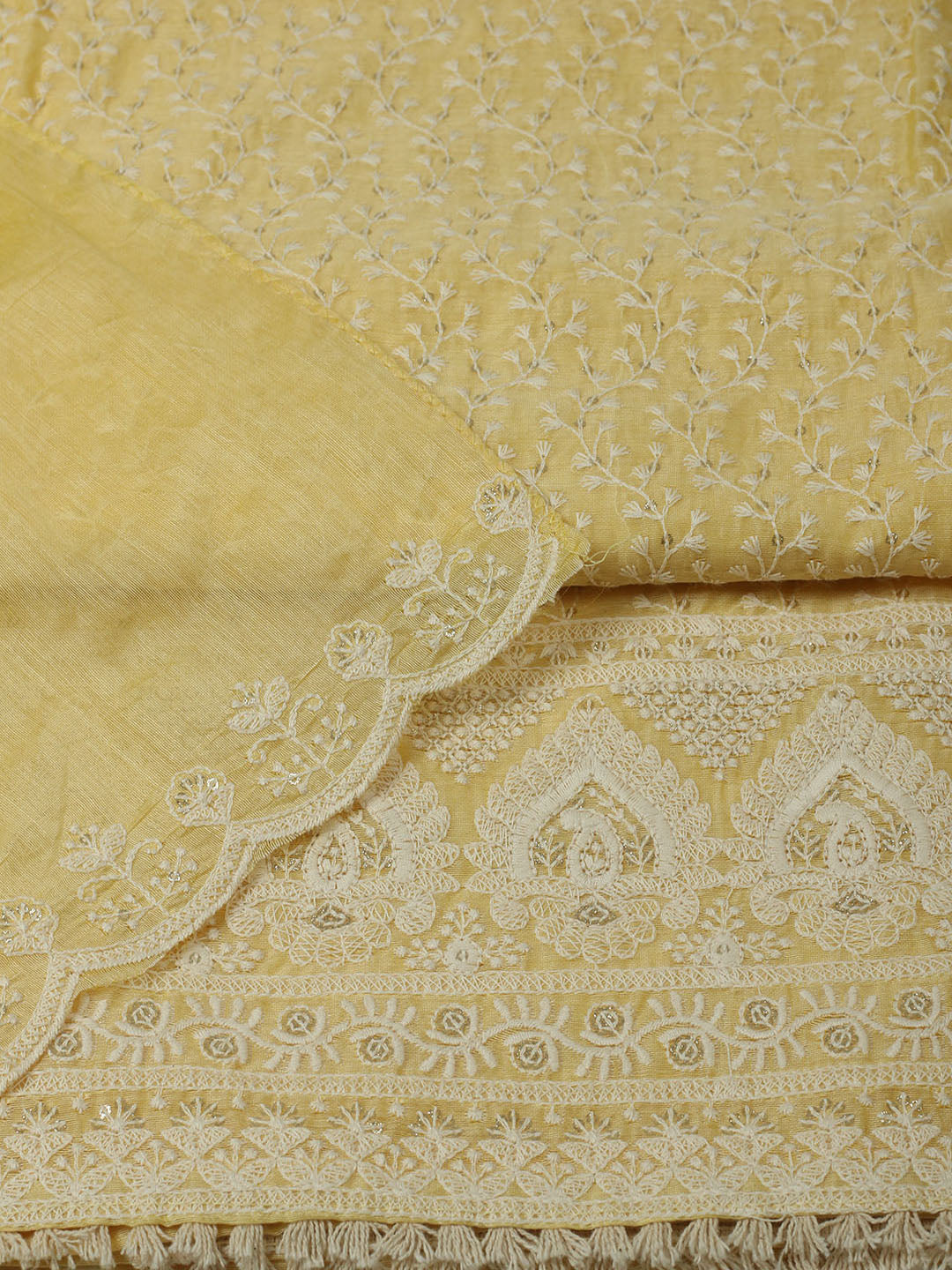 Embroidered Chanderi Unstitched Suit With Pant &amp; Dupatta