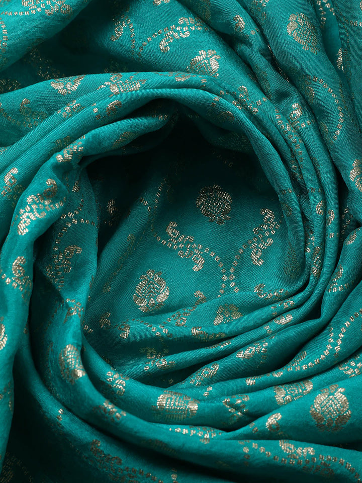 Embroidered Chanderi Unstitched Suit With Pant &amp; Dupatta