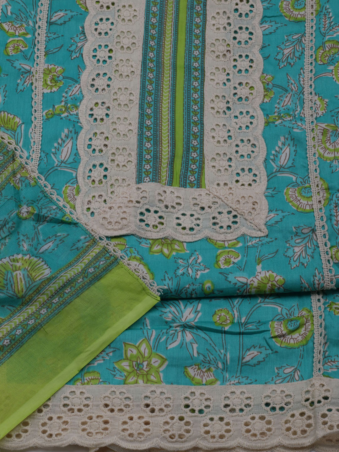Printed Cotton Blend Unstitched Suit With Dupatta