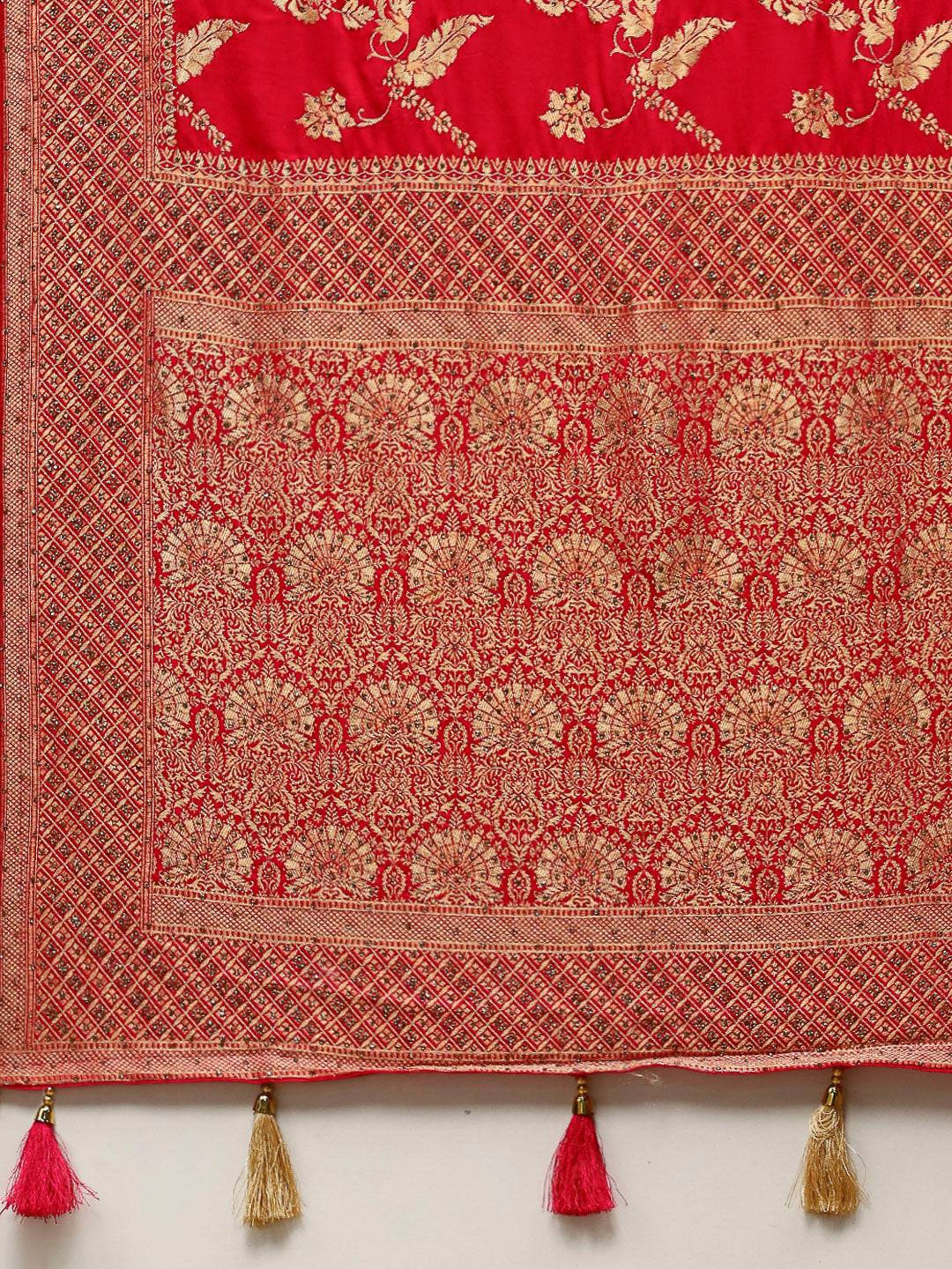 Stone Work Satin Embroidery Saree