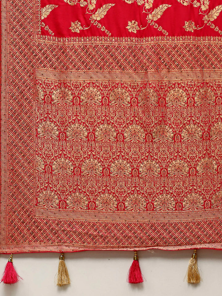 Stone Work Satin Embroidery Saree