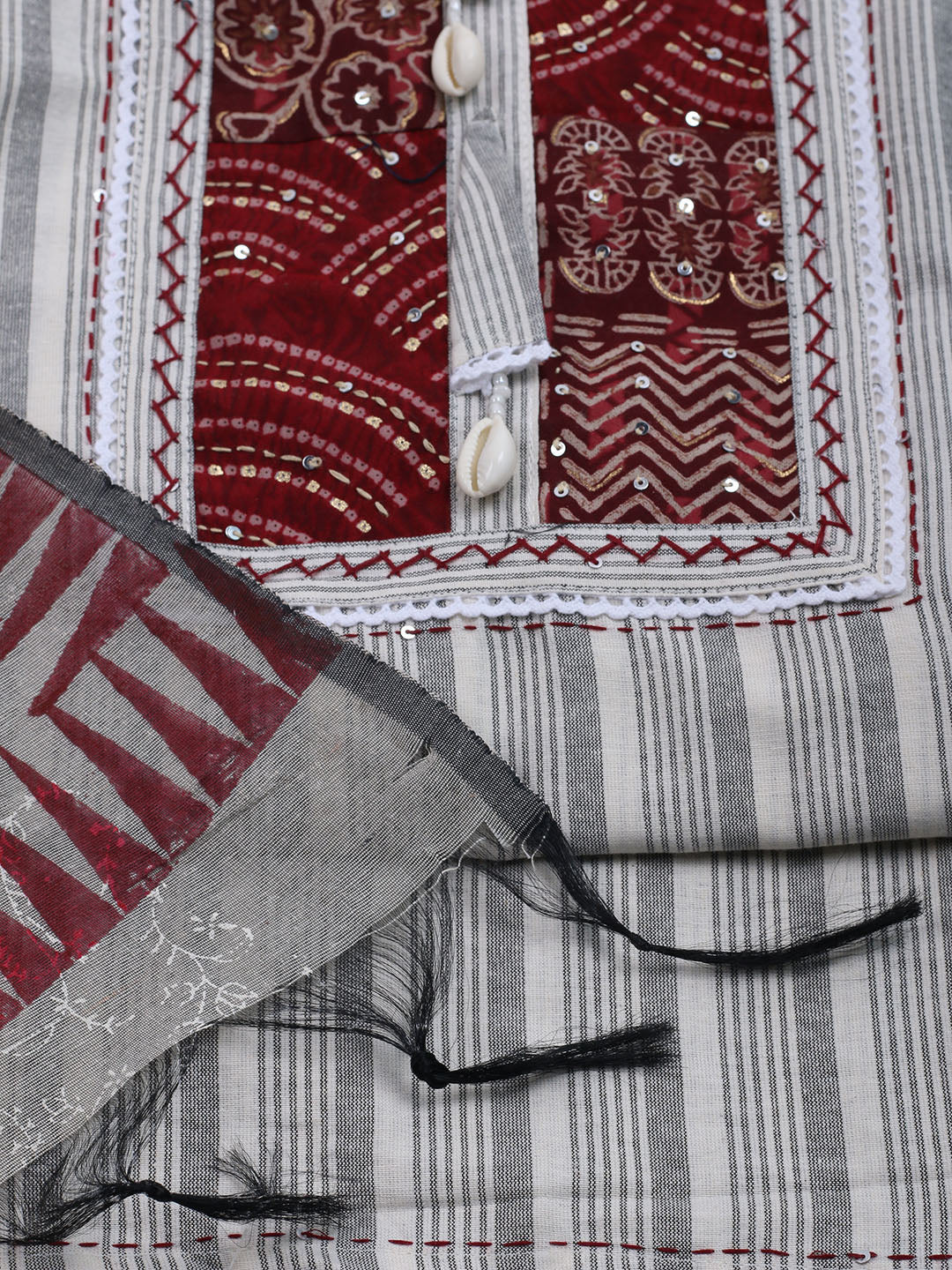 Patch Neck Cotton Blend Unstitched Suit With Dupatta