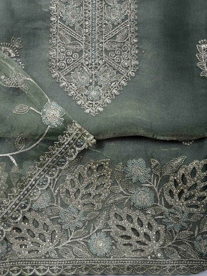 Embroidered Tissue Unstitched Suit With Pant &amp; Dupatta
